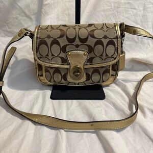 Coach Legacy Signature C Canvas Crossbody w/Metallic Gold Leather Trim